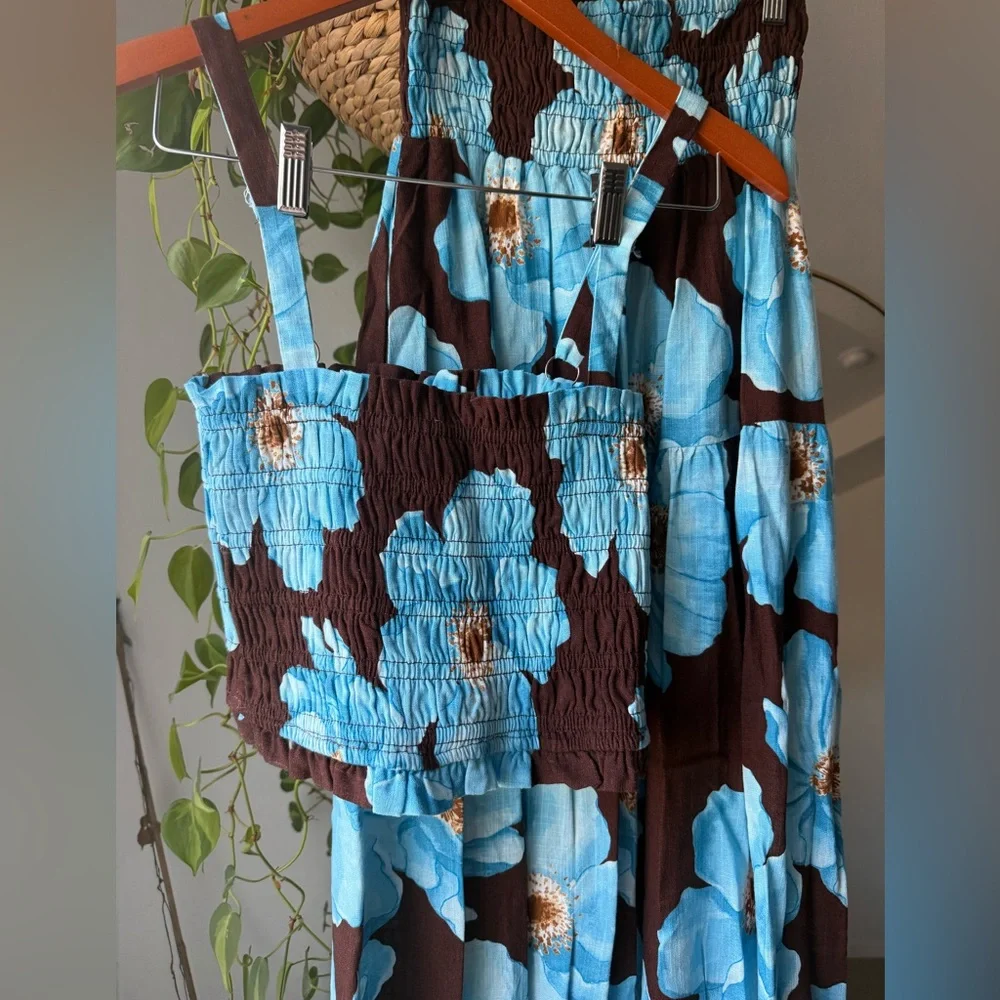 Floral Blue and Brown Skirt Set - Picture 4 of 12